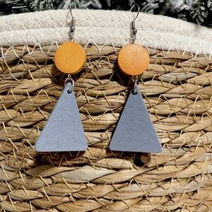 NEW Wooden Triangle & Circle dangle Earrings Geometric - Boutique